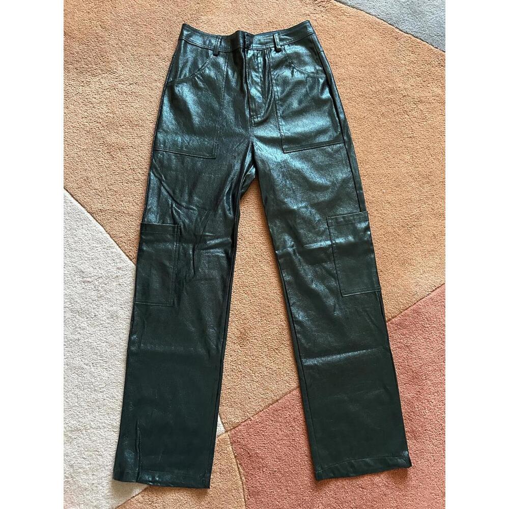 Iridescent Green Sm Leather Pants with two side pockets futuristic and fun